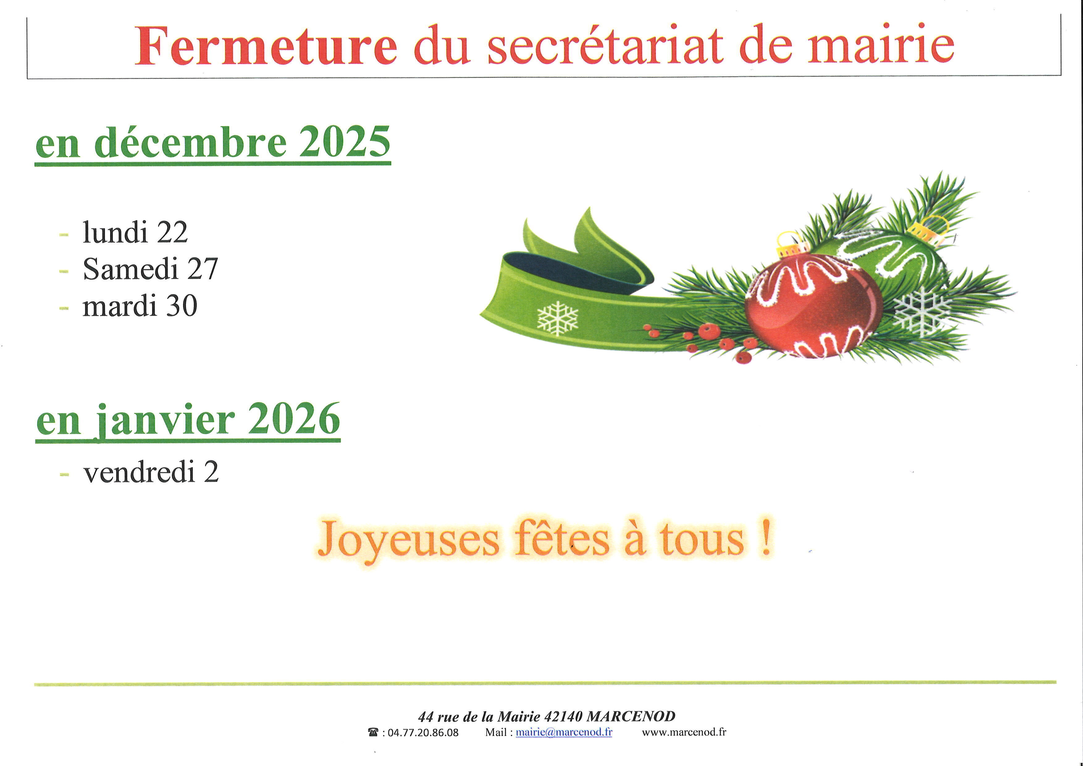 Fermeture Noël 2025
