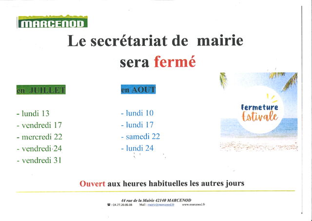 Fermeture mairie été 2026