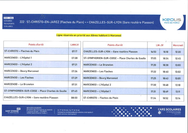 Horaires ramassage scolaire 2025-2026
