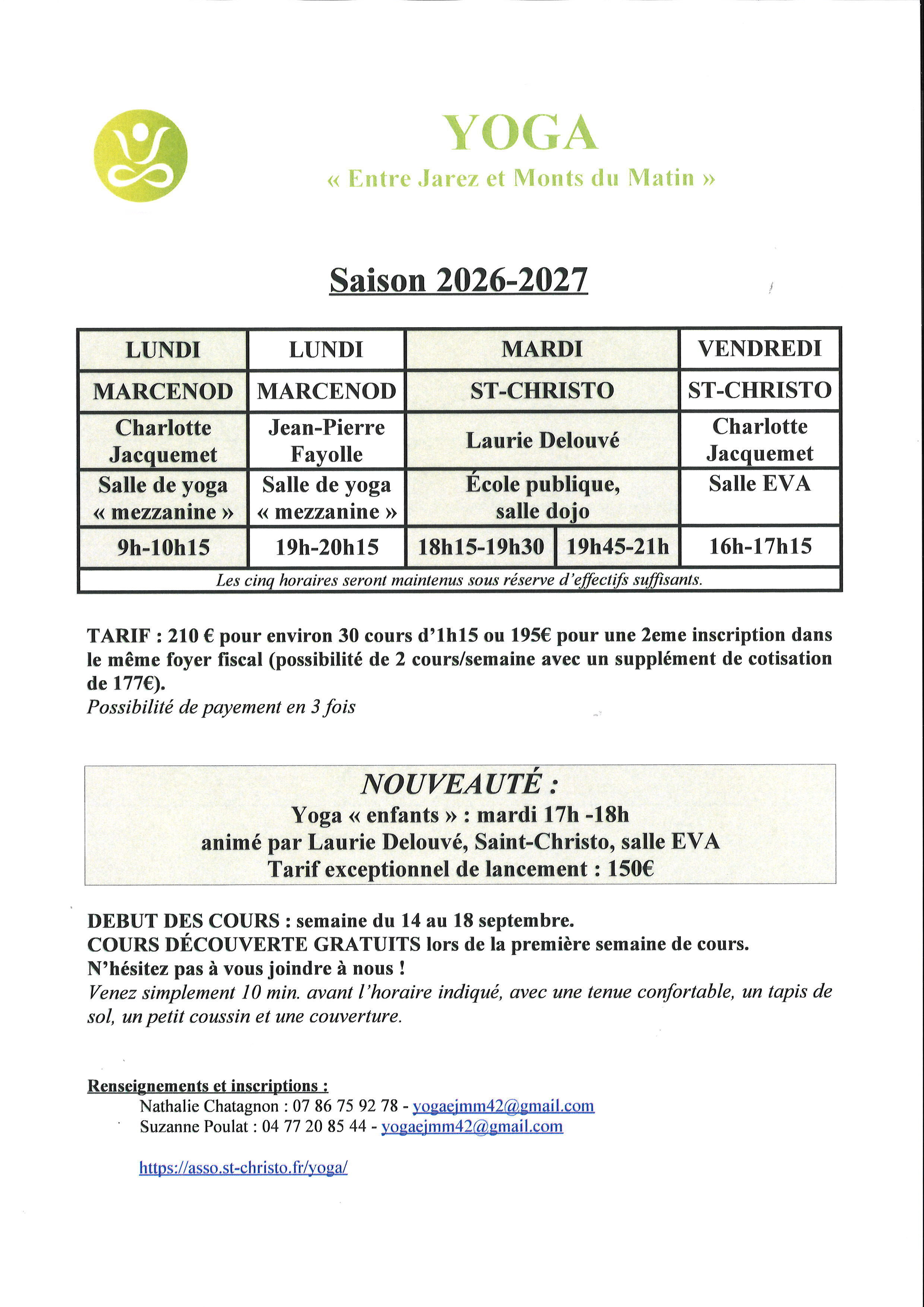 YOGA - saison 2026-2027